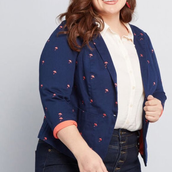 ModCloth | Navy Blazer w/ Umbrella's | 18 - Picture 1 of 2